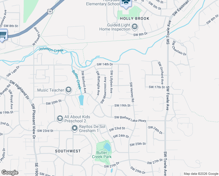 map of restaurants, bars, coffee shops, grocery stores, and more near 1741 Southwest Lillyben Avenue in Gresham