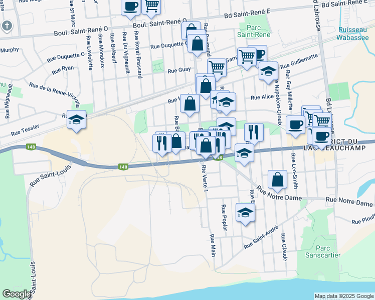 map of restaurants, bars, coffee shops, grocery stores, and more near 170 Rue Broadway Ouest in Gatineau