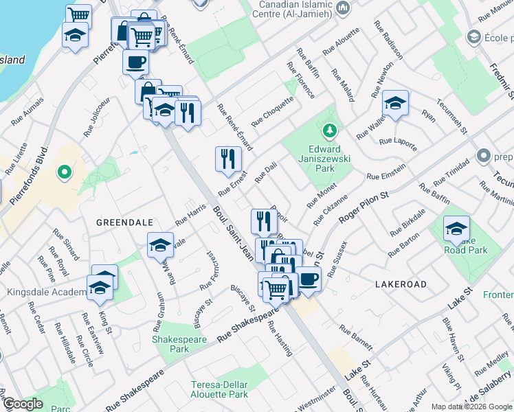 map of restaurants, bars, coffee shops, grocery stores, and more near 259 Rue Mirabel in Dollard-des-Ormeaux