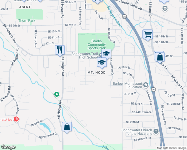 map of restaurants, bars, coffee shops, grocery stores, and more near 2351 Southeast 17th Alley in Gresham