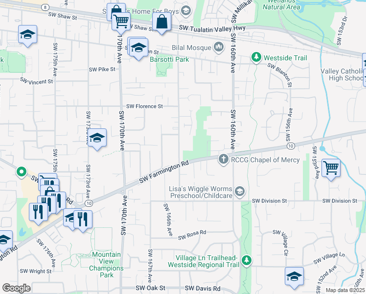 map of restaurants, bars, coffee shops, grocery stores, and more near 4915 Southwest 165th Avenue in Beaverton