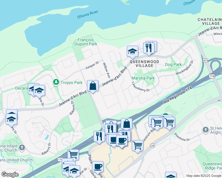 map of restaurants, bars, coffee shops, grocery stores, and more near 846 Willow Avenue in Ottawa
