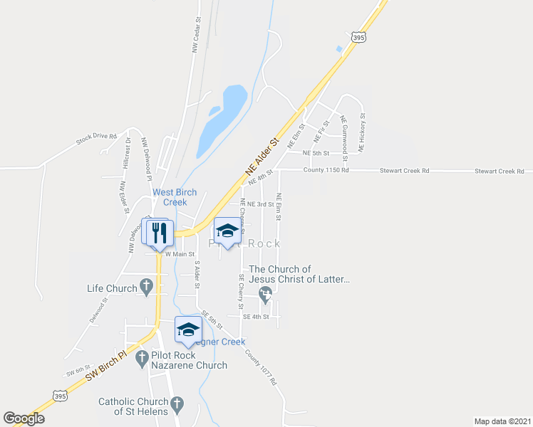 map of restaurants, bars, coffee shops, grocery stores, and more near 270 Northeast Douglas Street in Pilot Rock