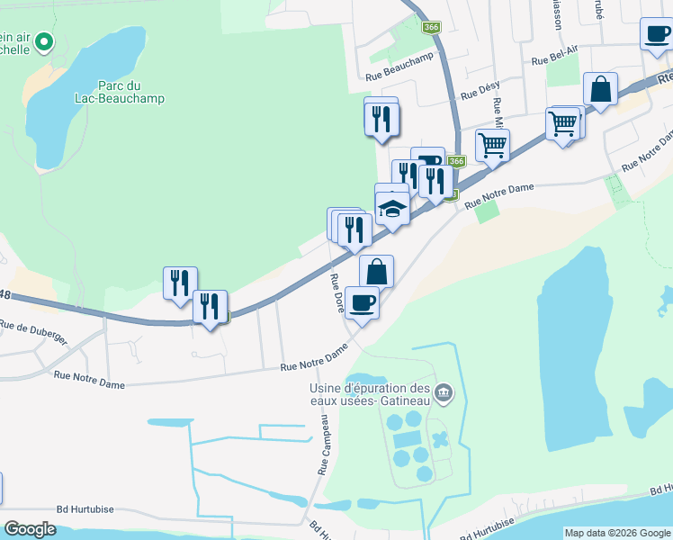 map of restaurants, bars, coffee shops, grocery stores, and more near 834 Boulevard Maloney Est in Gatineau