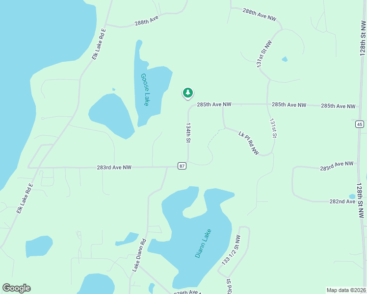 map of restaurants, bars, coffee shops, grocery stores, and more near 28342 134th Street in Zimmerman