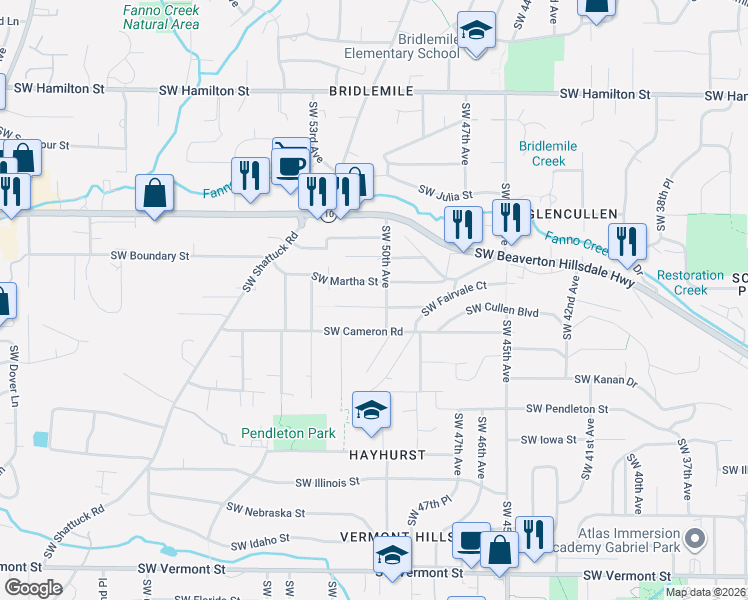 map of restaurants, bars, coffee shops, grocery stores, and more near 5019 Southwest Sweeney Street in Portland