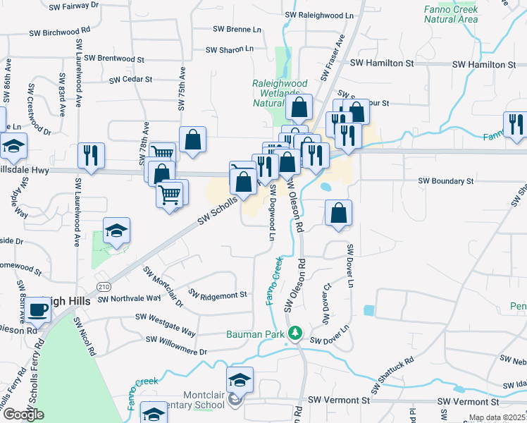 map of restaurants, bars, coffee shops, grocery stores, and more near 4815 Southwest Dogwood Lane in Portland