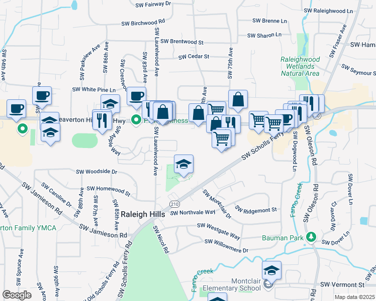 map of restaurants, bars, coffee shops, grocery stores, and more near 4875 Southwest 78th Avenue in Portland