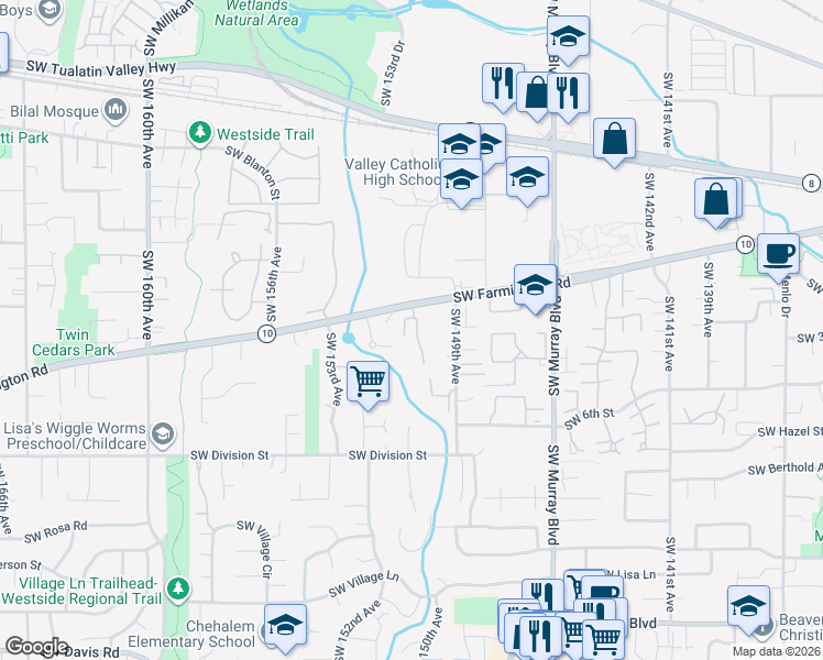map of restaurants, bars, coffee shops, grocery stores, and more near 4880 Southwest 150th Place in Beaverton