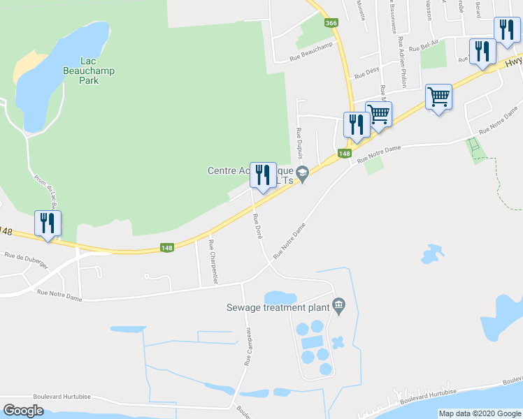 map of restaurants, bars, coffee shops, grocery stores, and more near 836 Boulevard Maloney Est in Gatineau