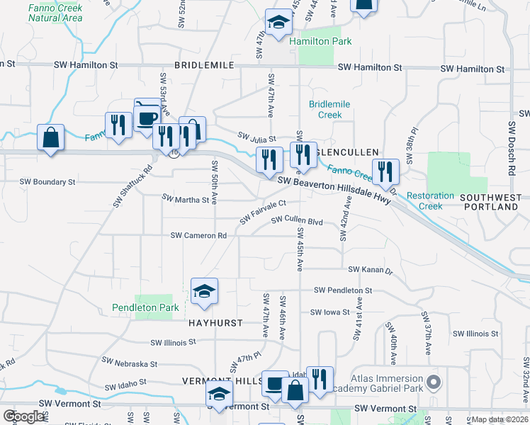 map of restaurants, bars, coffee shops, grocery stores, and more near 4648 Southwest Fairvale Court in Portland