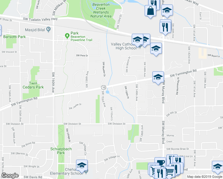 map of restaurants, bars, coffee shops, grocery stores, and more near 4875 Southwest 152nd Avenue in Beaverton