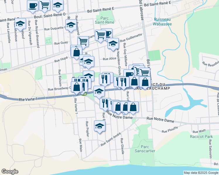 map of restaurants, bars, coffee shops, grocery stores, and more near 275 Boulevard Maloney Est in Gatineau