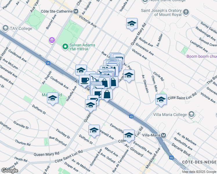 map of restaurants, bars, coffee shops, grocery stores, and more near in Montreal