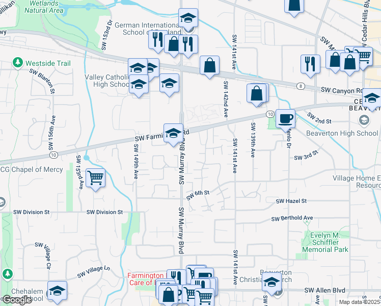 map of restaurants, bars, coffee shops, grocery stores, and more near 4880 Southwest Murray Boulevard in Beaverton