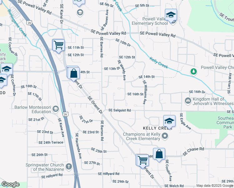 map of restaurants, bars, coffee shops, grocery stores, and more near 1610 Southeast Paloma Court in Gresham