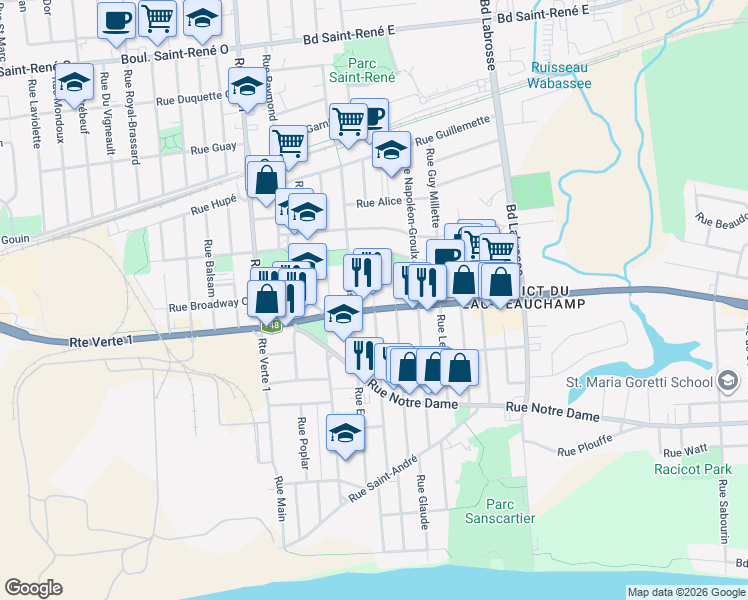 map of restaurants, bars, coffee shops, grocery stores, and more near 261 Boulevard Maloney Est in Gatineau