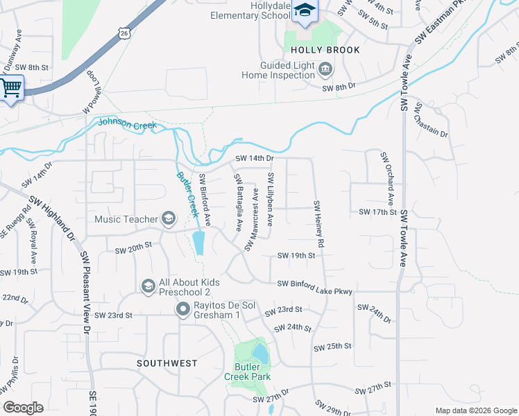 map of restaurants, bars, coffee shops, grocery stores, and more near 1702 Southwest Mawrcrest Avenue in Gresham