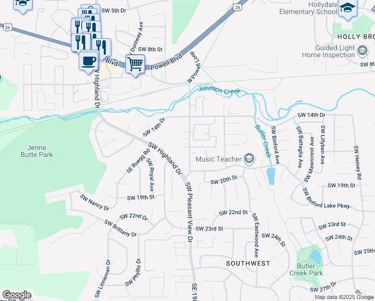 map of restaurants, bars, coffee shops, grocery stores, and more near 3534 Southwest 17th Court in Gresham
