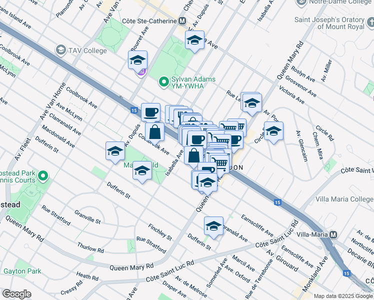 map of restaurants, bars, coffee shops, grocery stores, and more near in Montreal