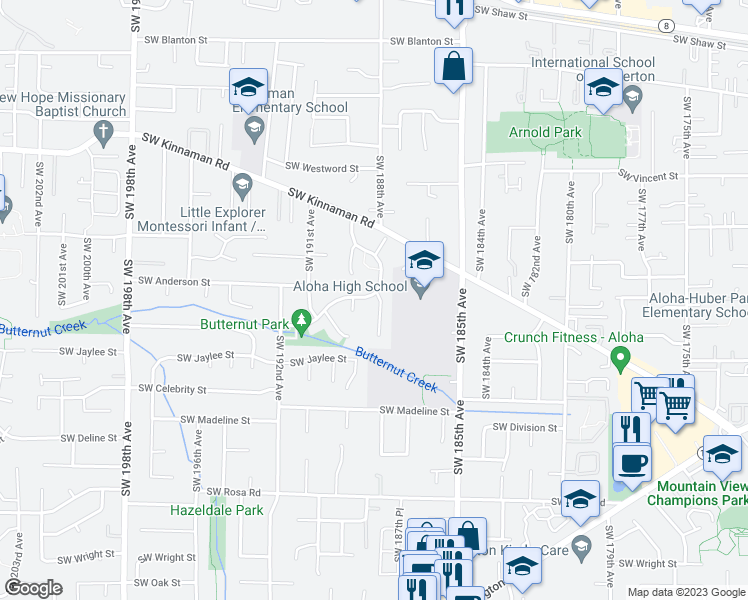 map of restaurants, bars, coffee shops, grocery stores, and more near 4835 Southwest 188th Place in Beaverton