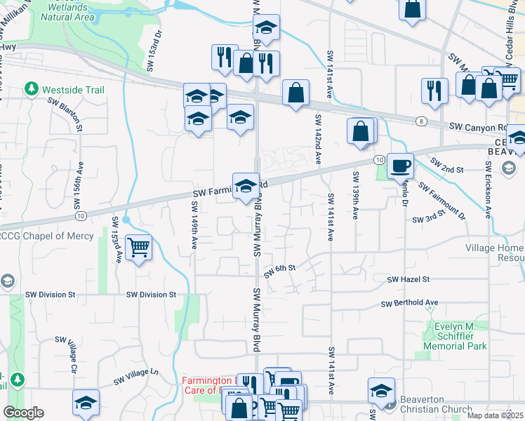 map of restaurants, bars, coffee shops, grocery stores, and more near 4880 Southwest Murray Boulevard in Beaverton