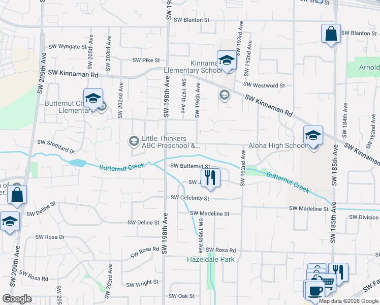 map of restaurants, bars, coffee shops, grocery stores, and more near 4865 Southwest 197th Place in Aloha