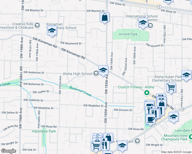 map of restaurants, bars, coffee shops, grocery stores, and more near 18550 Southwest Kinnaman Road in Beaverton