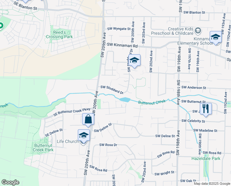 map of restaurants, bars, coffee shops, grocery stores, and more near 4640 Southwest Stoddard Drive in Beaverton