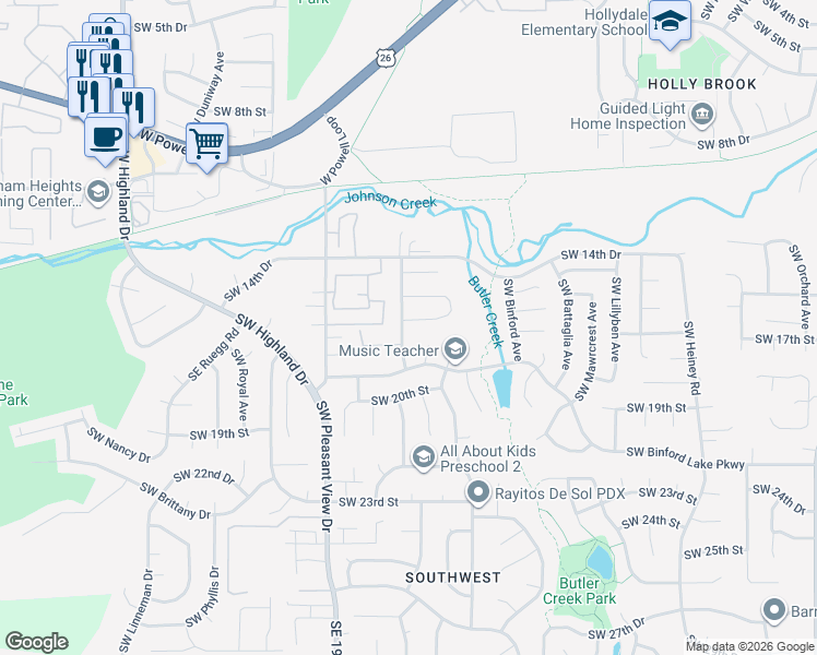 map of restaurants, bars, coffee shops, grocery stores, and more near 1760 Southwest Tegart Avenue in Gresham
