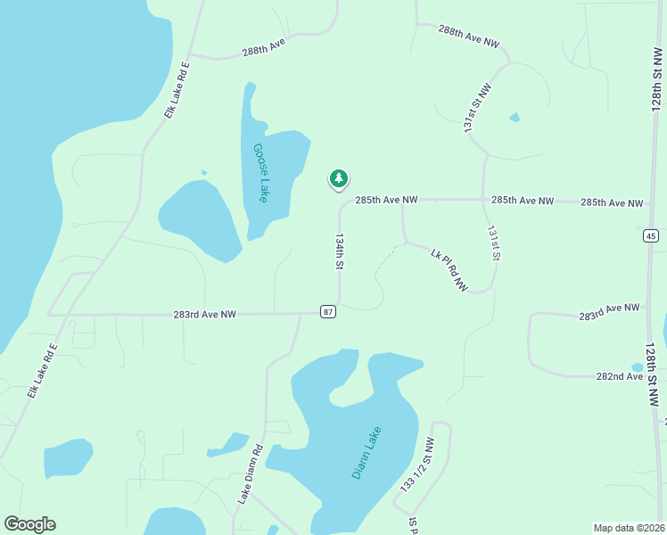 map of restaurants, bars, coffee shops, grocery stores, and more near 28342 134th Street in Zimmerman