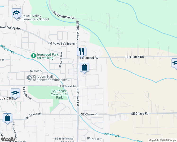 map of restaurants, bars, coffee shops, grocery stores, and more near 6112 Southeast 16th Street in Gresham