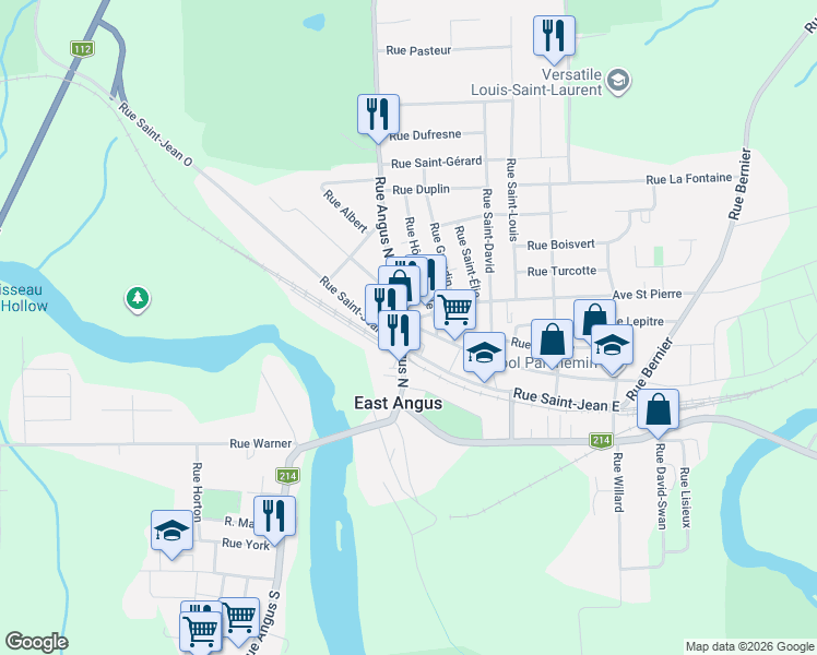 map of restaurants, bars, coffee shops, grocery stores, and more near 201 Rue Saint-Jacques Est in Magog