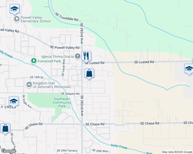 map of restaurants, bars, coffee shops, grocery stores, and more near 1600 Southeast 282nd Avenue in Gresham