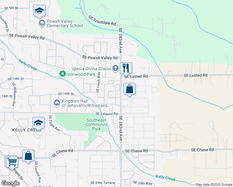 map of restaurants, bars, coffee shops, grocery stores, and more near 5935 Southeast 17th Loop in Gresham