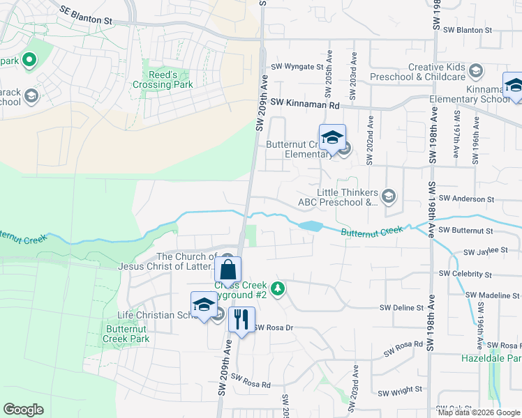 map of restaurants, bars, coffee shops, grocery stores, and more near 4768 Southwest 208th Court in Beaverton