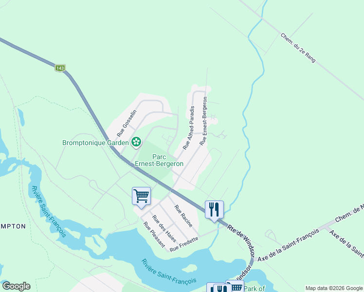 map of restaurants, bars, coffee shops, grocery stores, and more near 50 Rue Alfred-Paradis in Sherbrooke
