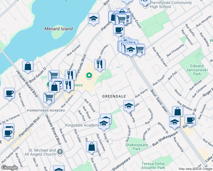 map of restaurants, bars, coffee shops, grocery stores, and more near 4450 Rue Graham in Montréal