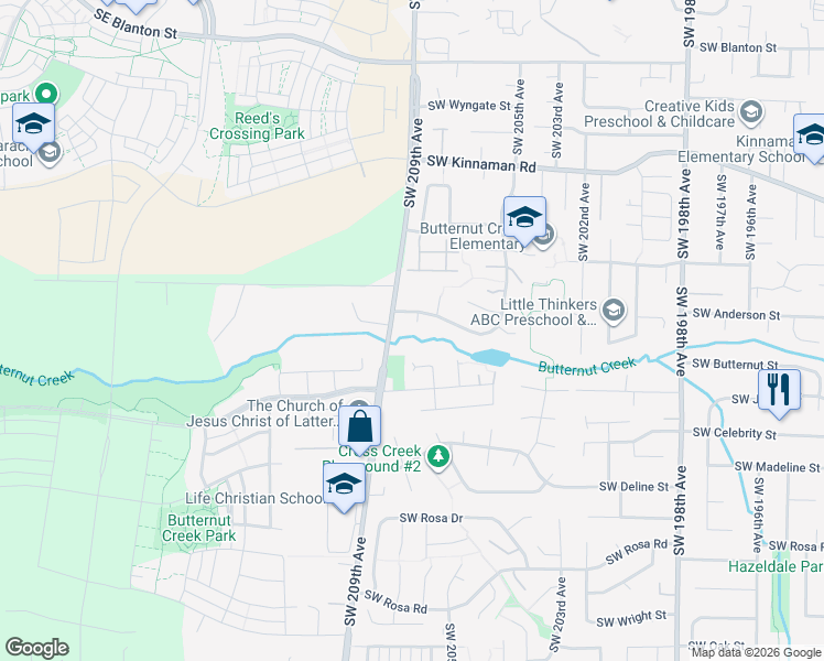 map of restaurants, bars, coffee shops, grocery stores, and more near 4768 Southwest 208th Court in Beaverton