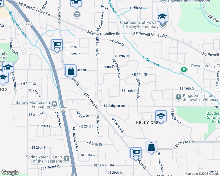 map of restaurants, bars, coffee shops, grocery stores, and more near 1610 Southeast Paloma Court in Gresham