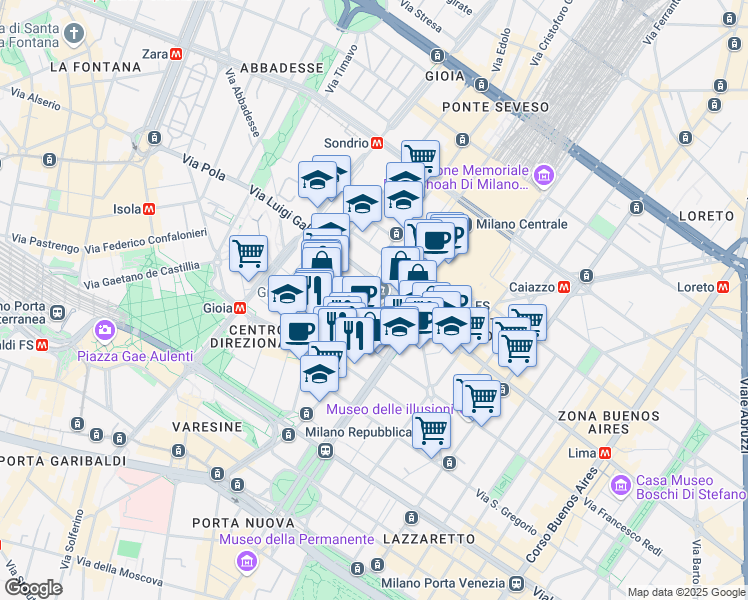 map of restaurants, bars, coffee shops, grocery stores, and more near 29 Via Fabio Filzi in Milano