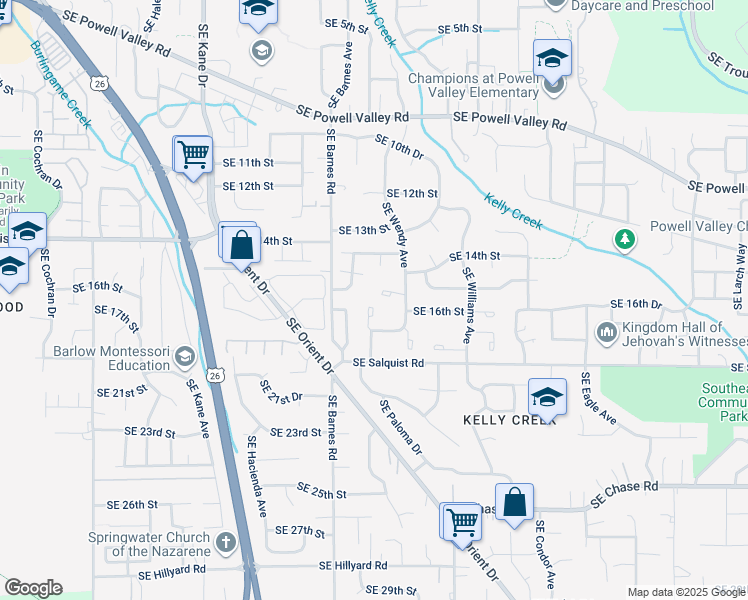 map of restaurants, bars, coffee shops, grocery stores, and more near 1610 Southeast Paloma Court in Gresham