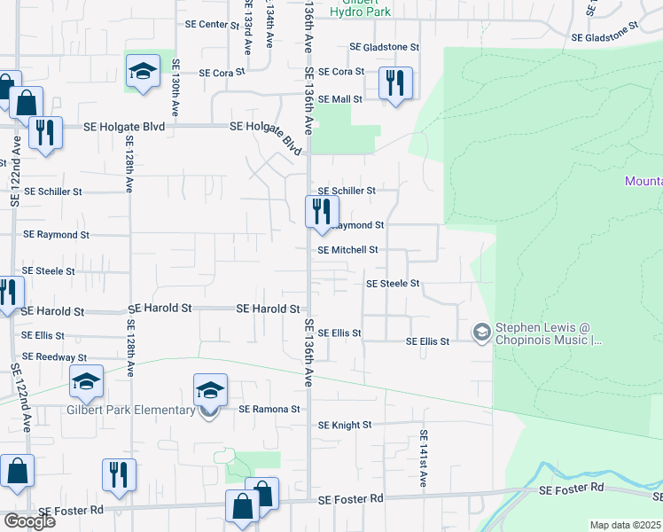 map of restaurants, bars, coffee shops, grocery stores, and more near 13630 Southeast Steele Street in Portland