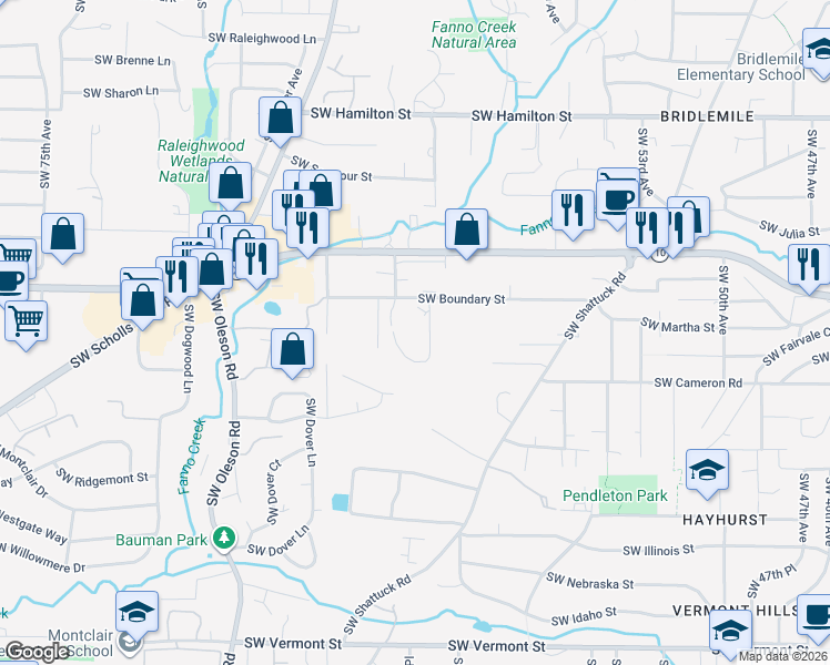 map of restaurants, bars, coffee shops, grocery stores, and more near 6140 Southwest Boundary Street in Portland