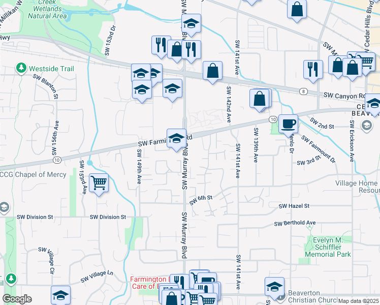 map of restaurants, bars, coffee shops, grocery stores, and more near 4880 Southwest Murray Boulevard in Beaverton