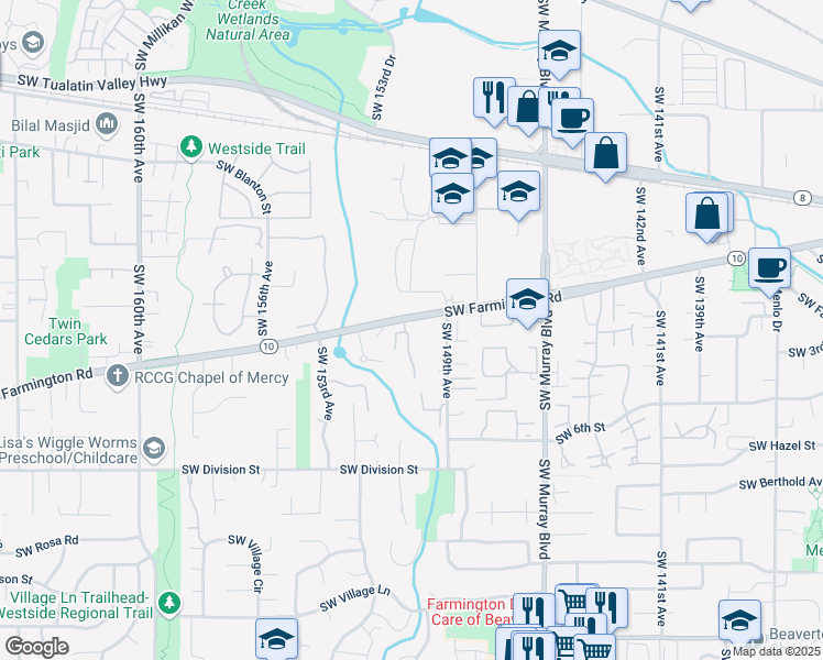 map of restaurants, bars, coffee shops, grocery stores, and more near 4880 Southwest 150th Place in Beaverton