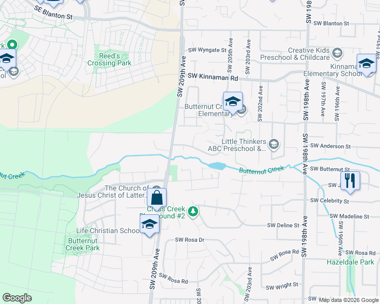 map of restaurants, bars, coffee shops, grocery stores, and more near 4768 Southwest 208th Court in Beaverton