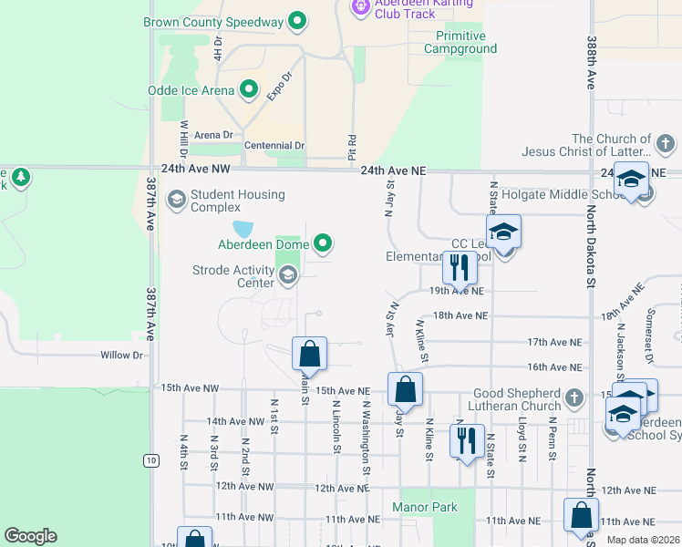 map of restaurants, bars, coffee shops, grocery stores, and more near North Main Street in Aberdeen