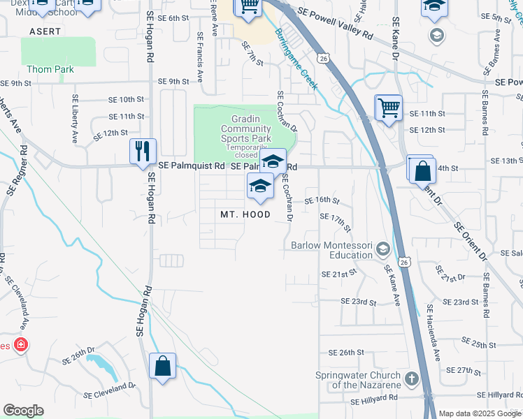 map of restaurants, bars, coffee shops, grocery stores, and more near 1770 Southeast Fleming Avenue in Gresham