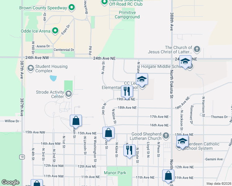 map of restaurants, bars, coffee shops, grocery stores, and more near 1900-1998 Jay St N in Aberdeen